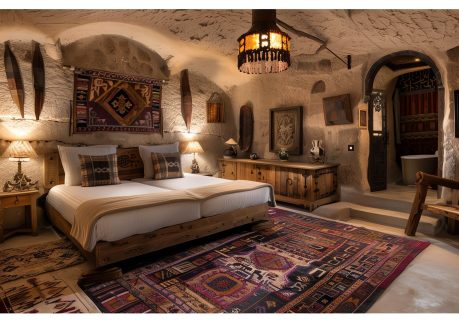 cozy-cave-bedroom-with-wooden-bed-ornate-rug-rustic-decor (1)